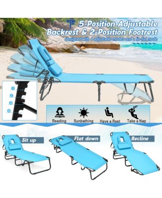 Folding Chaise Lounge Chair Bed Adjustable Patio Beach Camping Recliner