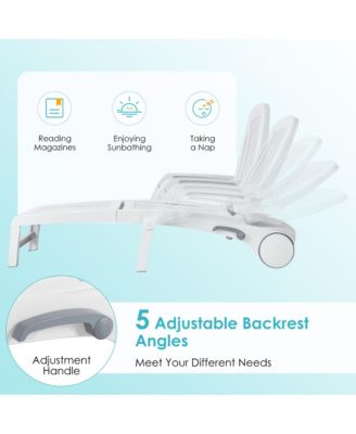 Set of 2 Patio Adjustable Chaise Lounge Chair Folding Recliner w/ Wheels