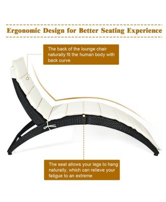 Foldable Rattan Wicker Chaise Lounge Chair w/ Cushion Patio Outdoor