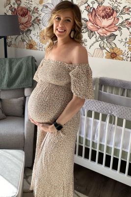 Maternity Mustard Floral Smocked Maxi Dress