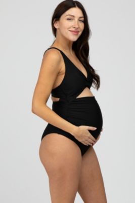 Maternity Black Ruched Sides Front Cutout One Piece Swimsuit
