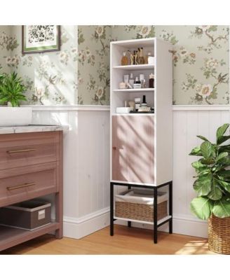57" 1-Pc. Tall Bathroom Cabinet with 1 Door, 4 Shelves and Adjustable Storage
