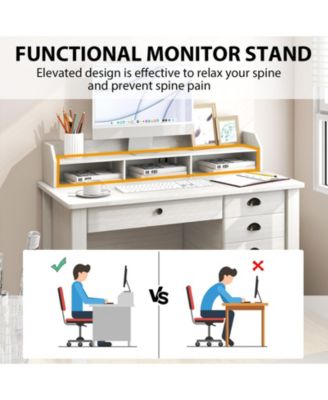 Vintage Computer Desk with Storage Shelves and 4 Drawers