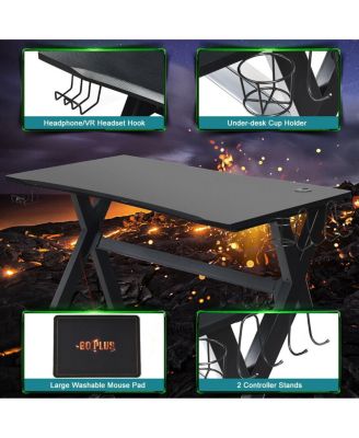 Ergonomic Gaming Desk with Mousepad and Cup Headphone Holder