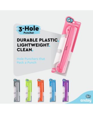 3 Hole Punch Pink, Portable Hole Puncher for 3 Ring Binder, 3 Sheets Capacity, Removable Chip Tray, 10” Ruler for School, Office, 1 Pc-by Enday