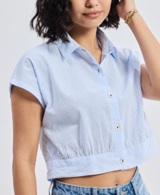 Women's Oversized Crop Shirt in Classic Stripes