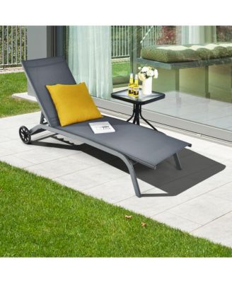Outdoor Chaise Lounge Chair Adjustable Patio Recliner w/ Wheels