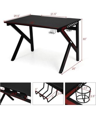 K-Shaped Gaming Desk with Cup Holder Headphone