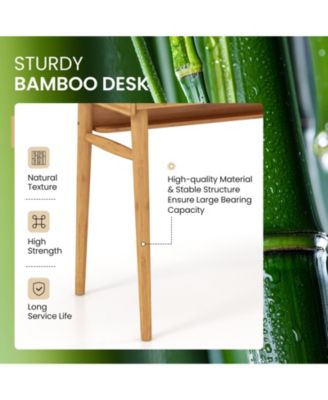 Bamboo Writing Desk with 2 Storage Drawers and Open Shelf