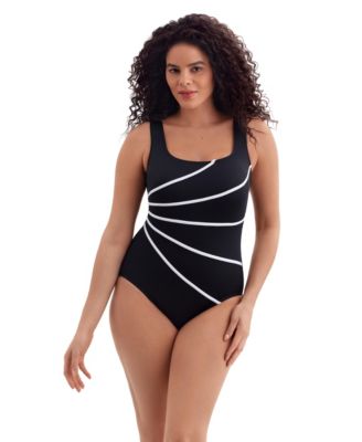 Women's Paisley Garden Fan Tank Long Torso One-Piece Swimsuit