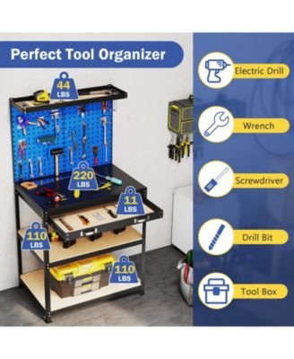 32 x 16 Inch Workbench Work Table with 2 PCs Pegboard Drawer and Shelves