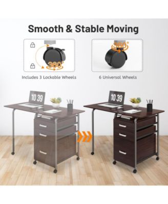 Home Office Folding Computer Laptop Desk Wheeled with 3 Drawers