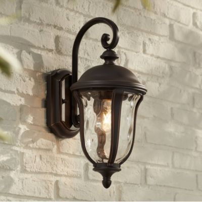 Park Sienna Rustic Vintage Outdoor Wall Light Fixtures Set of 2 Bronze Metal 16 3/4" Clear Hammered Glass for Post Exterior