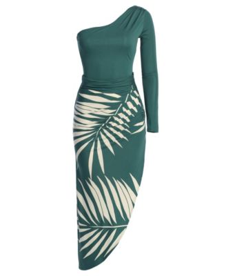 Women's One Shoulder Palm Print Dress