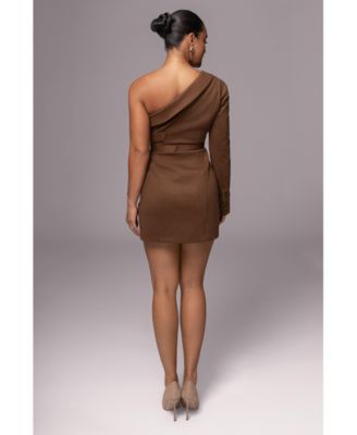Women's One Shoulder Suede Blazer Dress