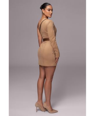Women's One Shoulder Suede Blazer Dress