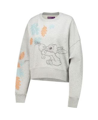 Women's Heather Gray Lilo and Stitch Hold on Tight Loose Fit Cropped Pullover Sweatshirt