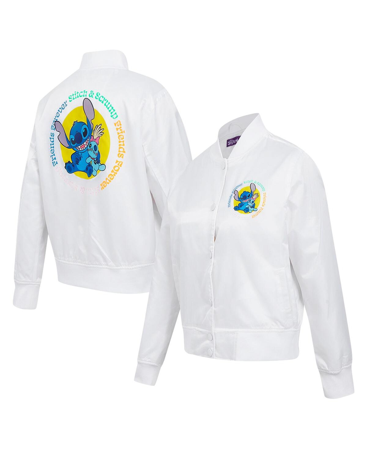 Women's White Lilo and Stitch Scrump Stitch Full-Snap Satin Jacket - White