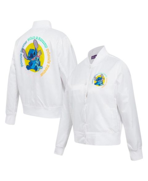 Женские куртки Freeze Max Women's White Lilo and Stitch Scrump Stitch Full-Snap Satin Jacket