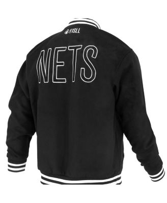 Men's and Women's Black Brooklyn Nets Logoman Shadow Collection Full-Snap Varsity Jacket