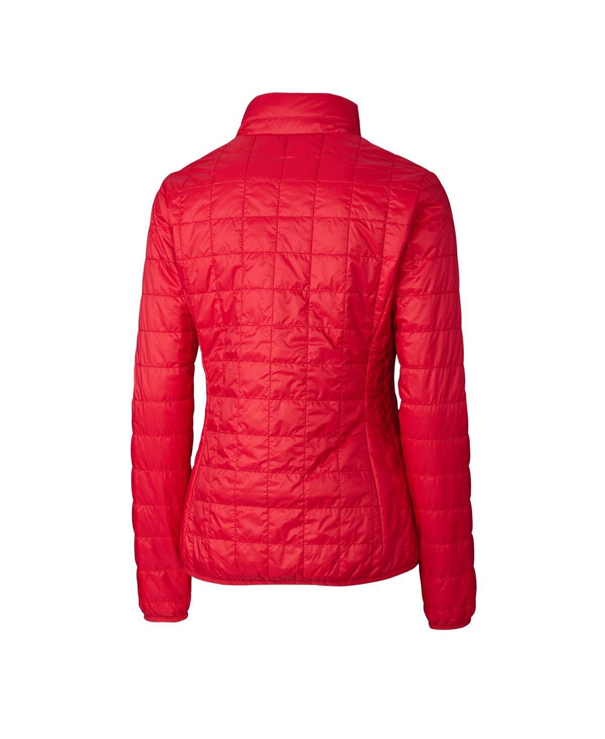 CUTTER & BUCK WOMEN'S RED WISCONSIN BADGERS RAINIER ECO INSULATED PUFFER FULL-ZIP JACKET 