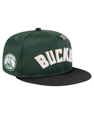Men's Hunter Green/Black Milwaukee Bucks Throwback Satin Vintage Pin Two-Tone 59FIFTY Fitted Hat