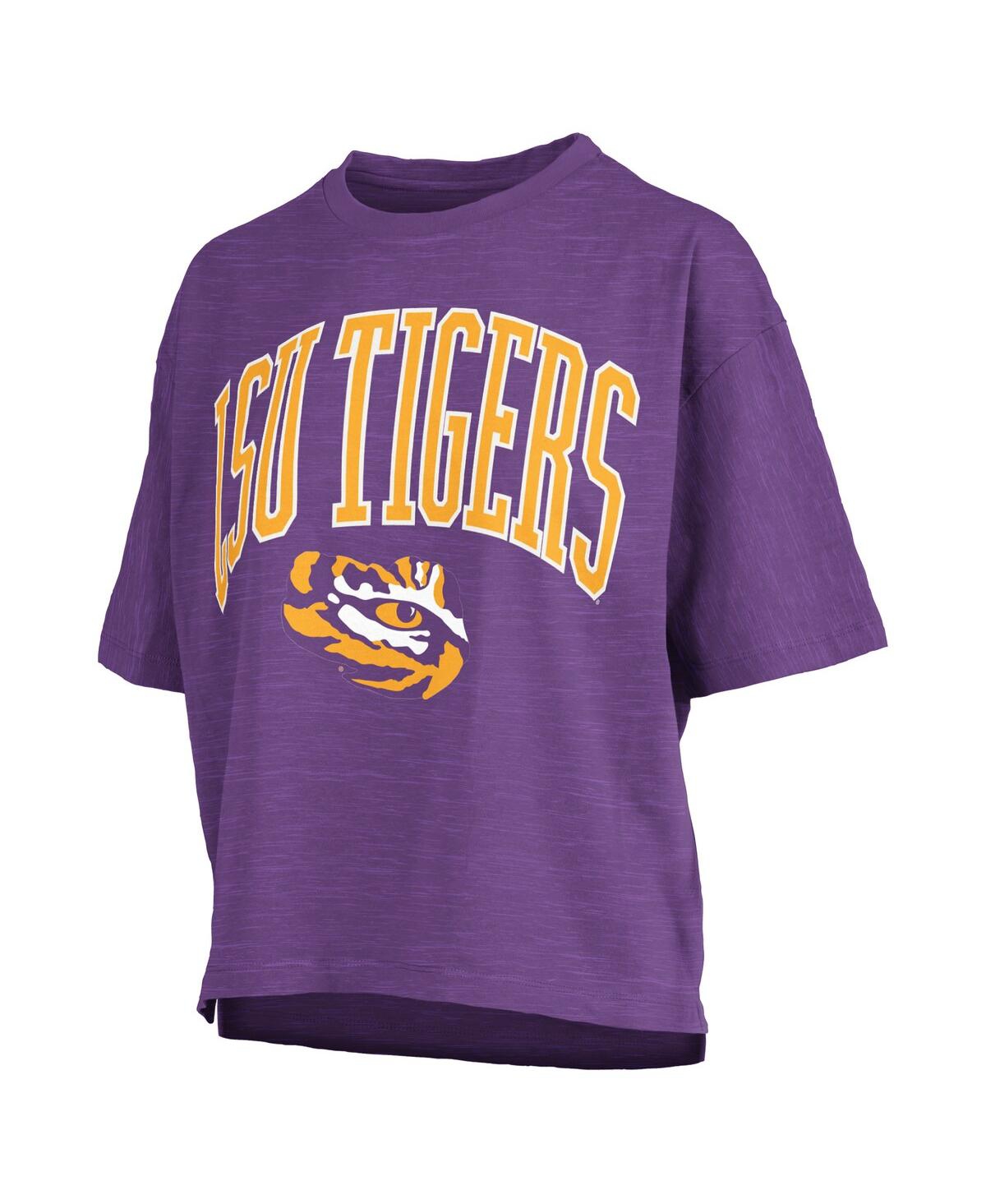 PRESSBOX WOMEN'S PURPLE LSU TIGERS NELSON ARCH OVER LOGO WAIST LENGTH OVERSIZED SLUB T-SHIRT 