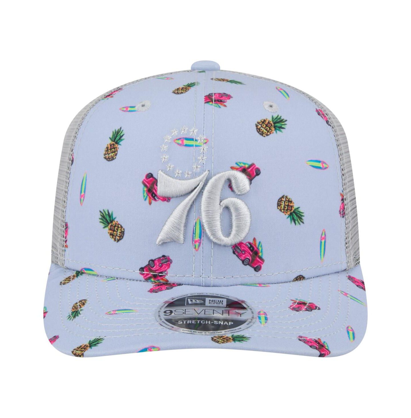 Мужской головной убор New Era Light Blue/Gray Philadelphia 76ers Adventure Aloha Pattern 9SEVENTY Stretch-Snap Hat — фото 4