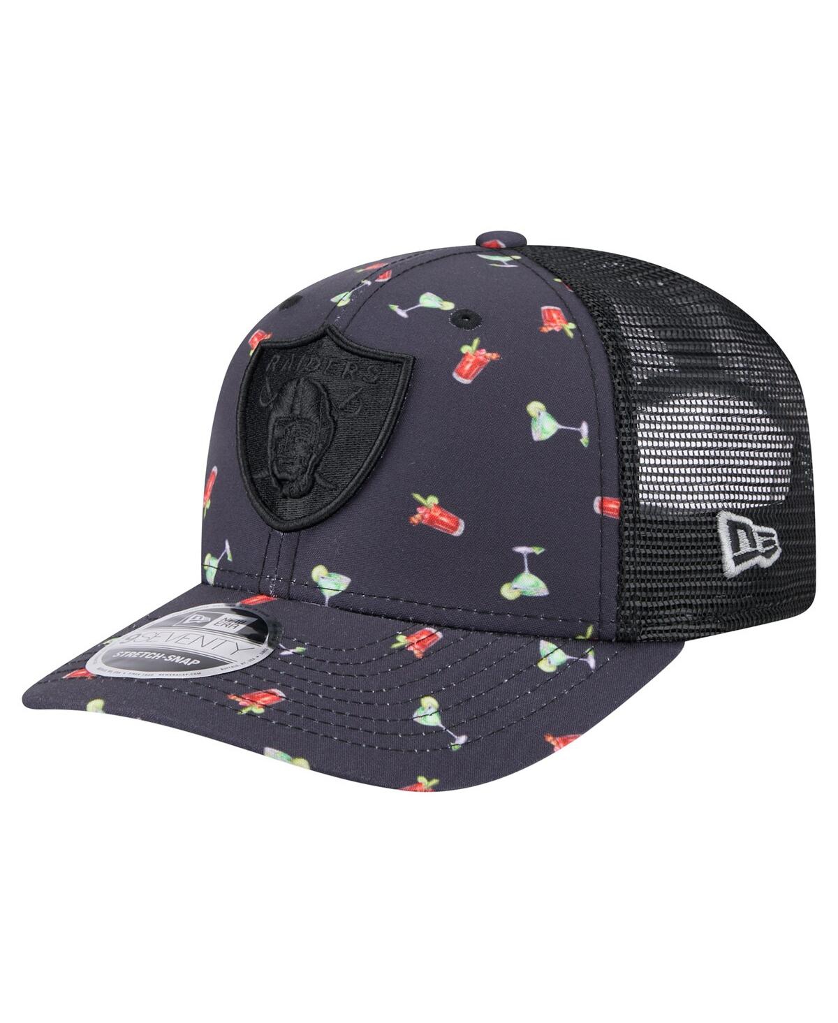 New Era Men's Navy/black Las Vegas Raiders Adventure Drinks Pattern 9seventy Stretch Snap Hat