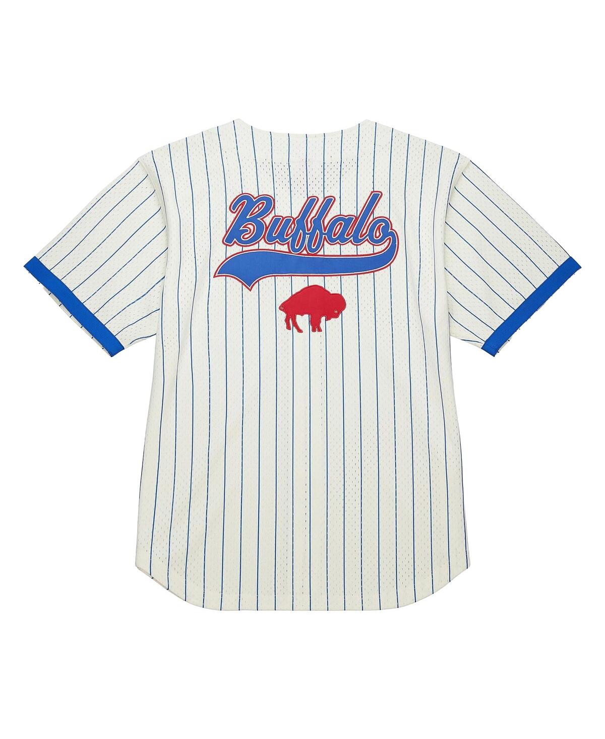 Mitchell & Ness Men's Cream Buffalo Bills Vintage Logo Final Seconds Full-button Mesh T-shirt