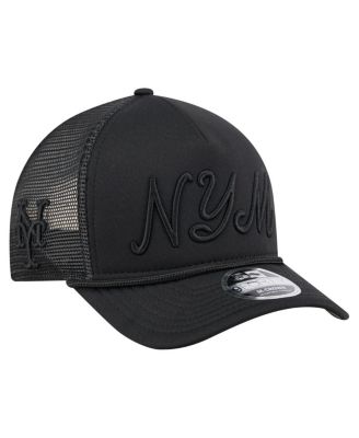 Men's Black New York Mets City Initial 9FORTY A-Frame M-Crown Adjustable Trucker Hat