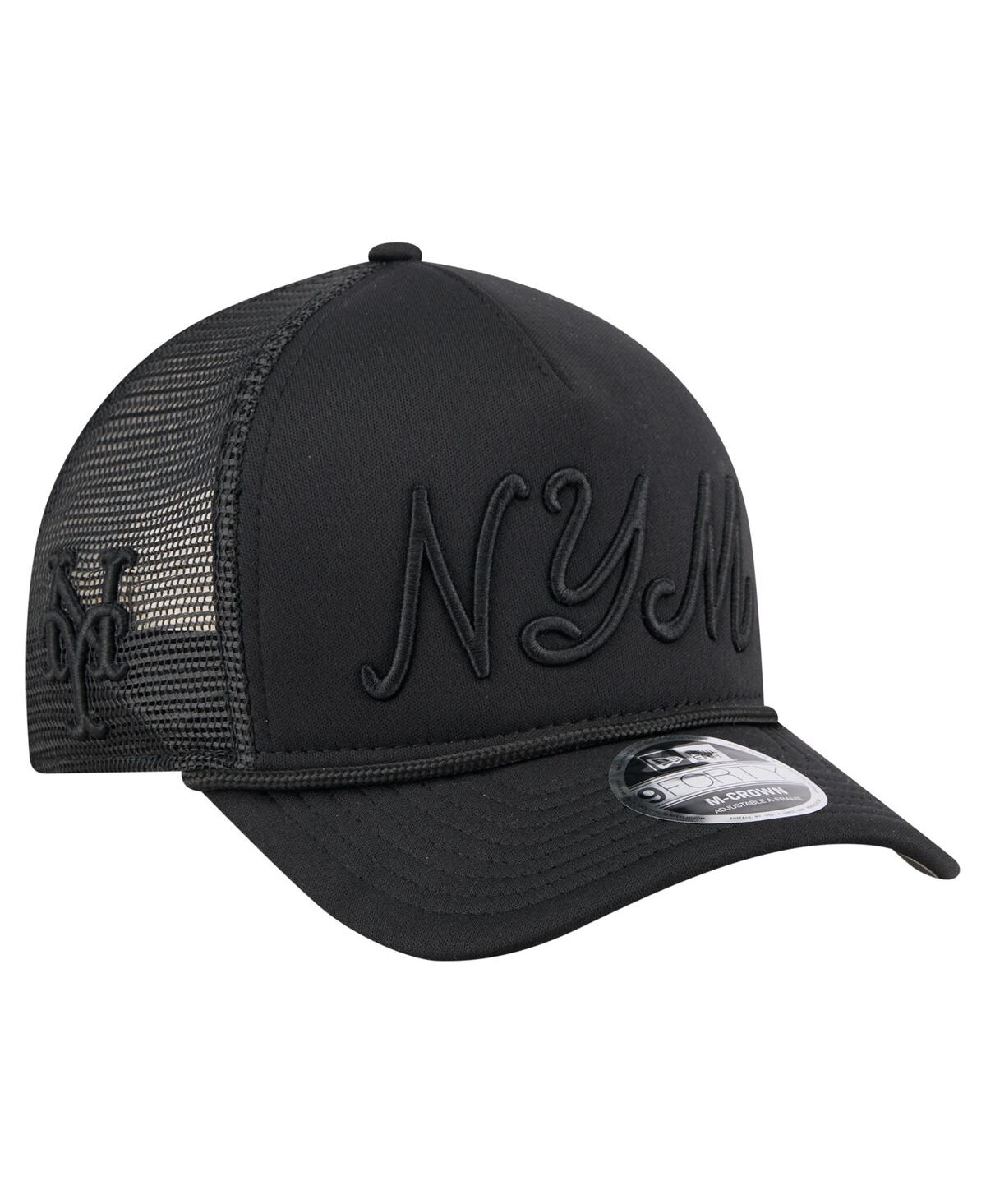 New Era Men's Black New York Mets City Initial 9forty A-frame M-crown Adjustable Trucker Hat