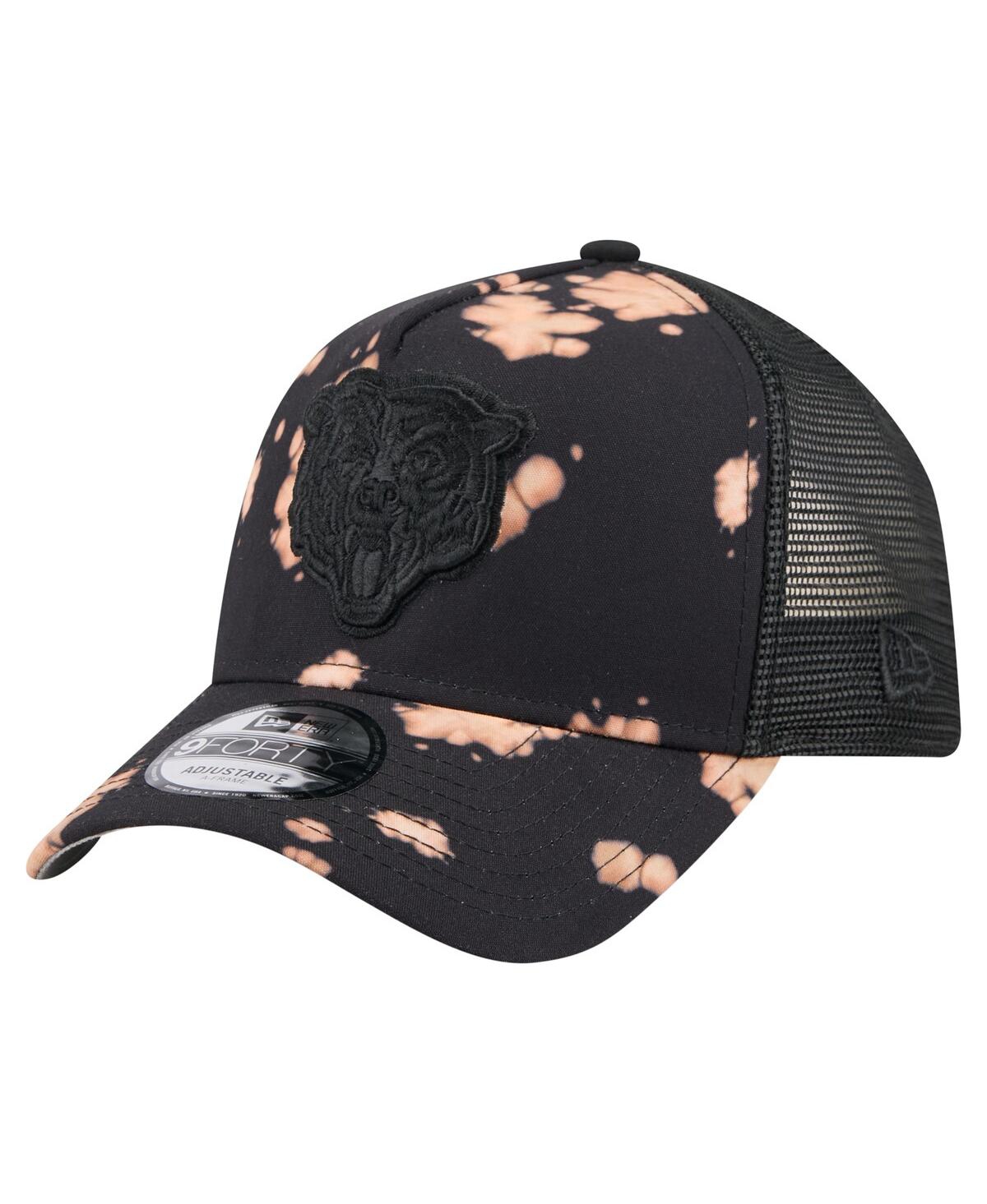 New Era Men's Black Chicago Bears Bleached A-frame 9forty Trucker Adjustable Hat