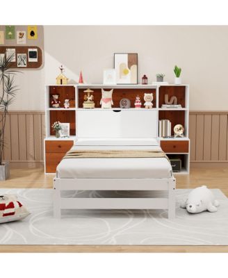 Twin Bed Frame w/ Storage Headboard & Nightstands 7 Compartments 3 Drawers