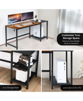 59 Inch Industrial Computer Desk with 2 Tier Storage Shelves for Home Office