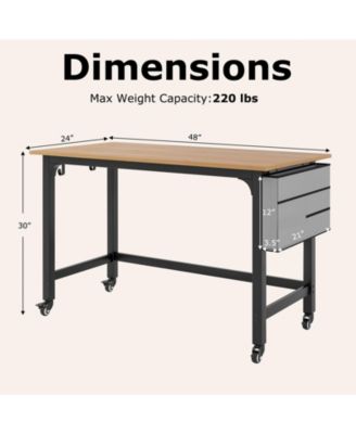48 Inch Rolling Computer Desk with Metal Frame for Home Office