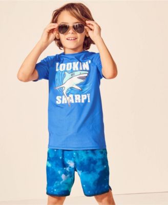 Boys Chlorine Resistant Short Sleeve Crew Neck UPF 50 Rash Guard