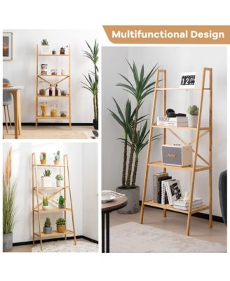 2PCS 4-Tier Bamboo Ladder Bookshelf 58'' Display Shelf Storage Rack Plant Stand