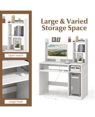 Home Office Computer Desk with Bookcase Keyboard Tray and CPU Stand