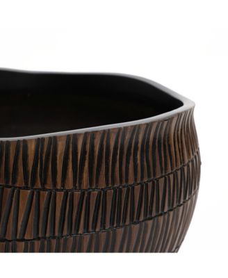 Brown with Black V-Pattern Polyresin 12-Inch Round Planter
