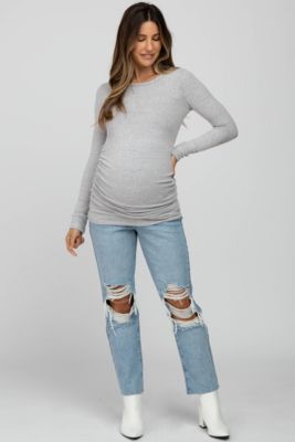 Maternity Cream Soft Knit Ruched Top