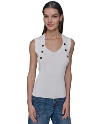 KARL LAGERFELD PARIS - Women's Ribbed Button-Front Sweater Tank Top