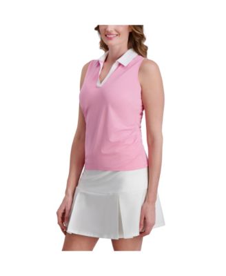 Women's SIDE RUCHED SLEEVELESS CONTRAST COLLAR POLO
