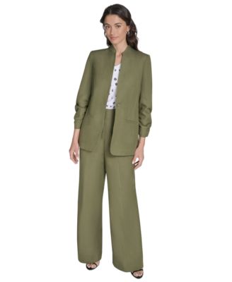 Petite Linen-Blend 3/4-Sleeve One-Button Blazer