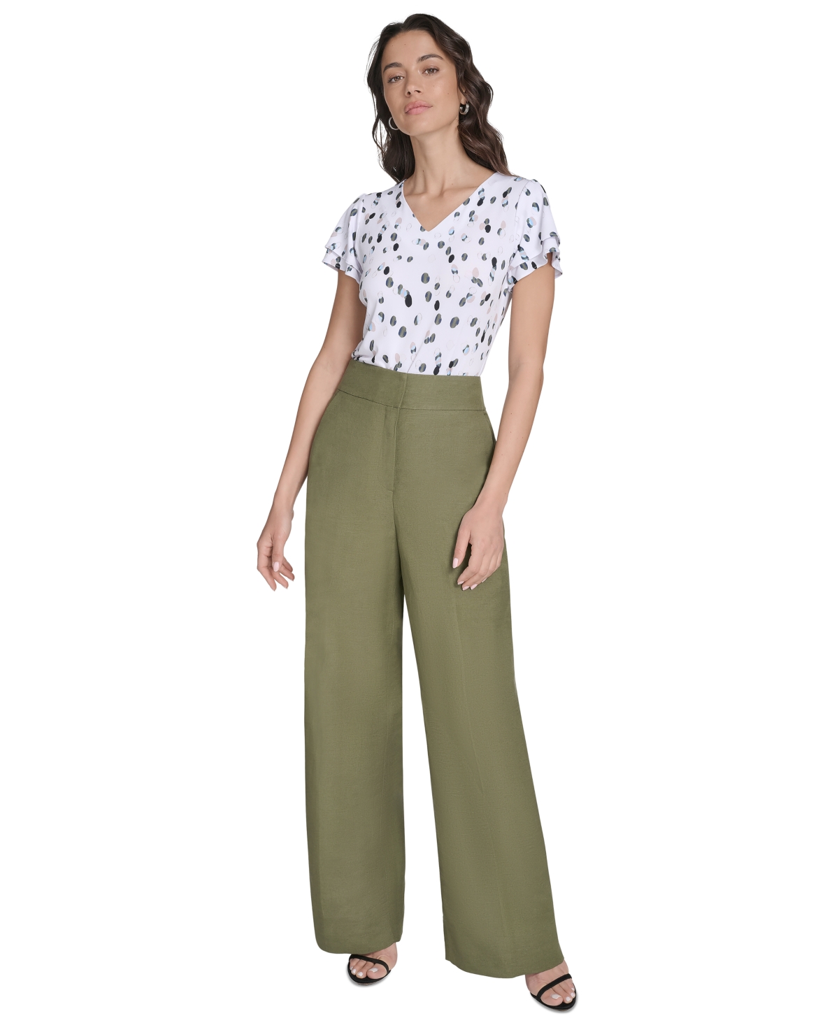Calvin Klein Petite High-rise Wide-leg Pants In Green