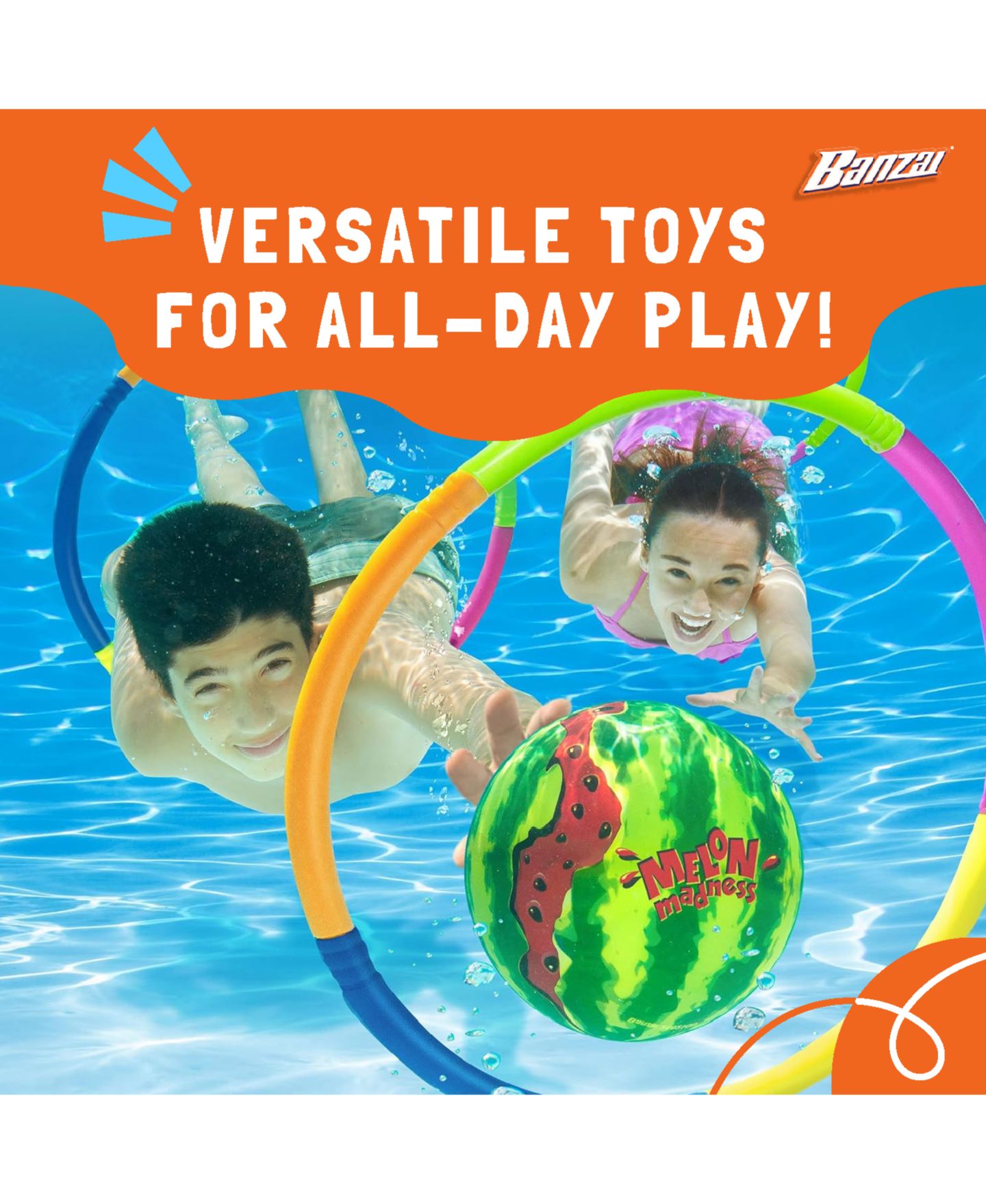 Детская игрушка Banzai Melon Madness 9" Water-Filled Pool Challenge with Target Hoops, Ages 8+, цвет: Разноцветный — фото 4