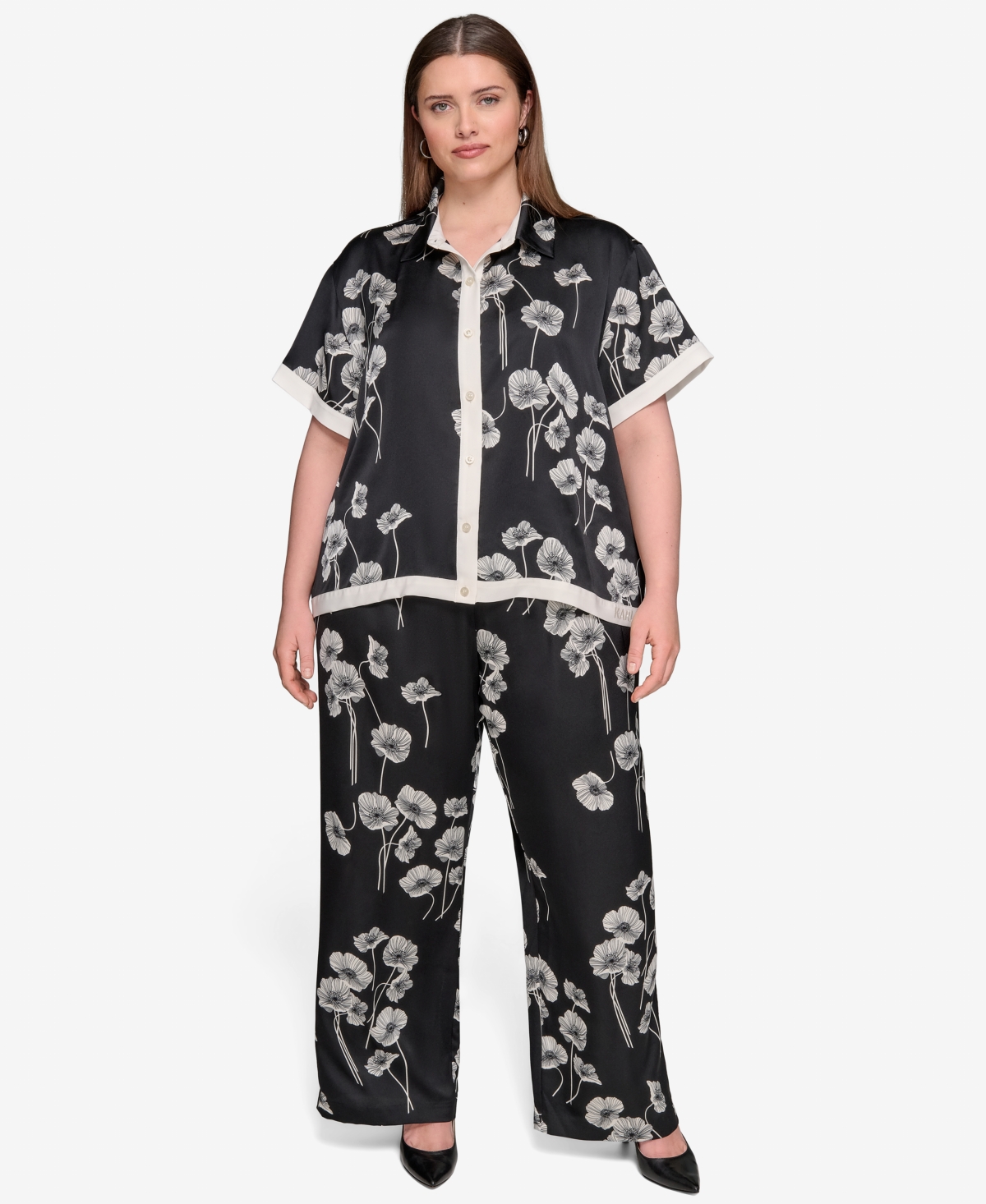 Karl Lagerfeld Plus Size Flower-print Button-down Shirt