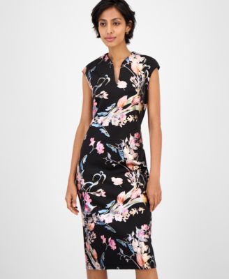 Petite Floral Scuba Crepe Sheath Dress