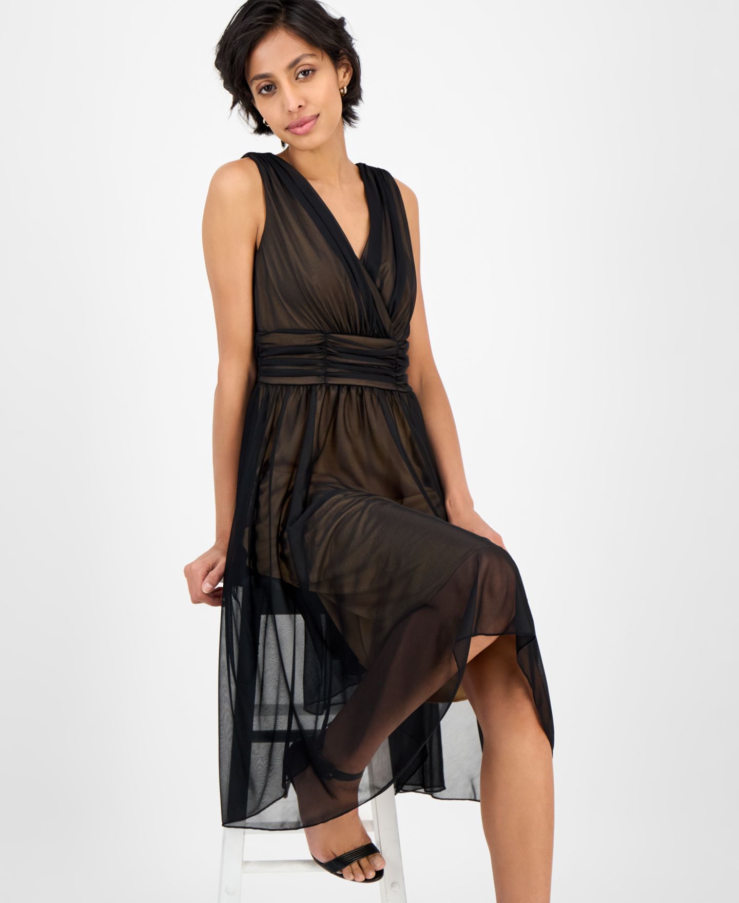 Женское платье Connected Petite Sleeveless Chiffon, цвет: Тёмно-зелёный золотой — фото 6