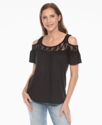 Women's Cold Shoulder Lace Trim Knit Top